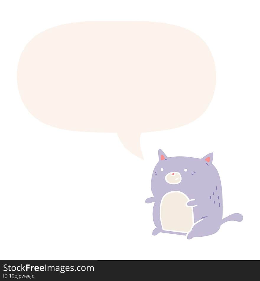 Cartoon Cat And Speech Bubble In Retro Style