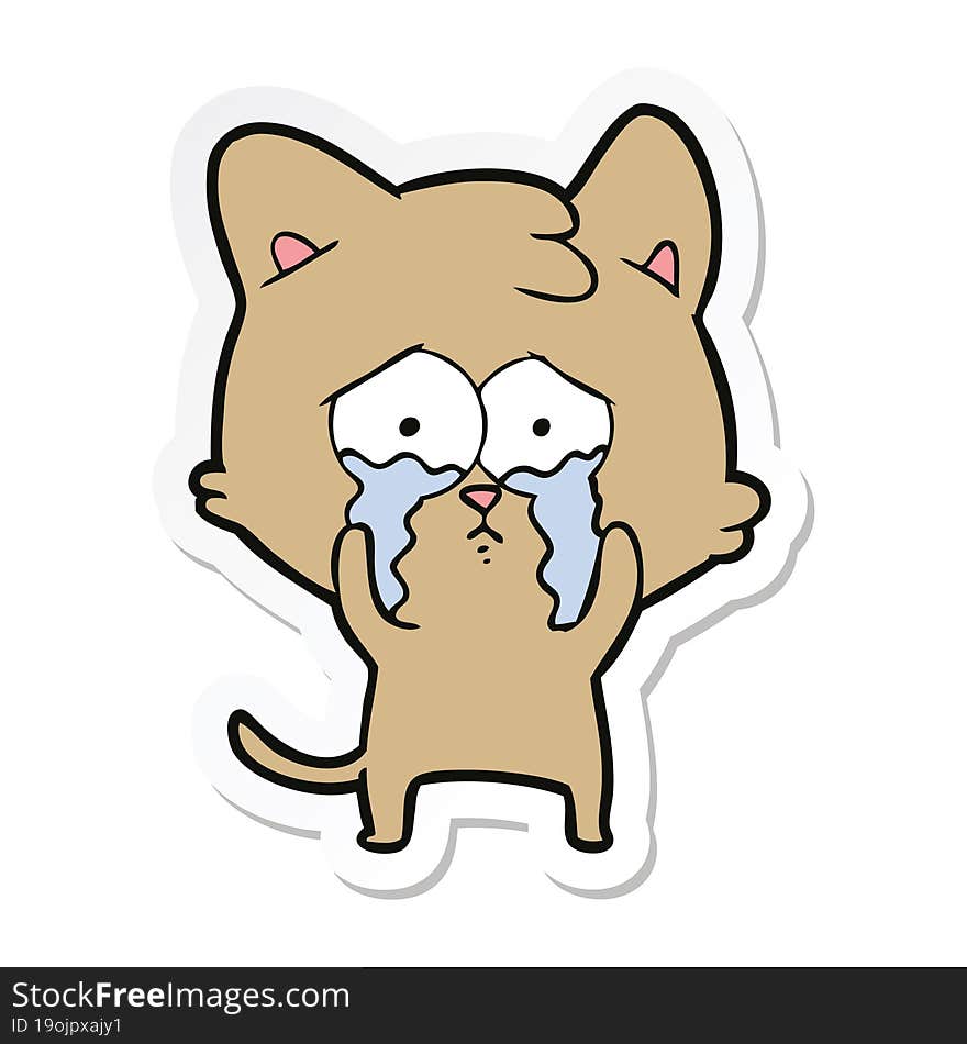 sticker of a cartoon crying cat