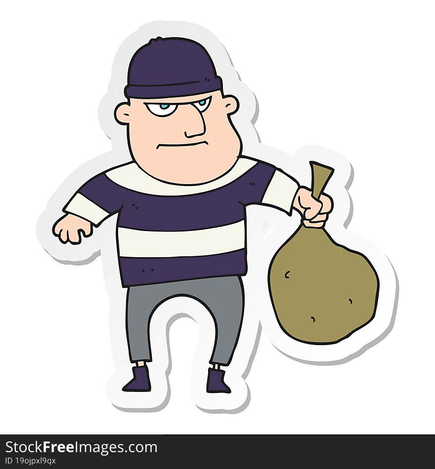 sticker of a cartoon burglar with loot bag