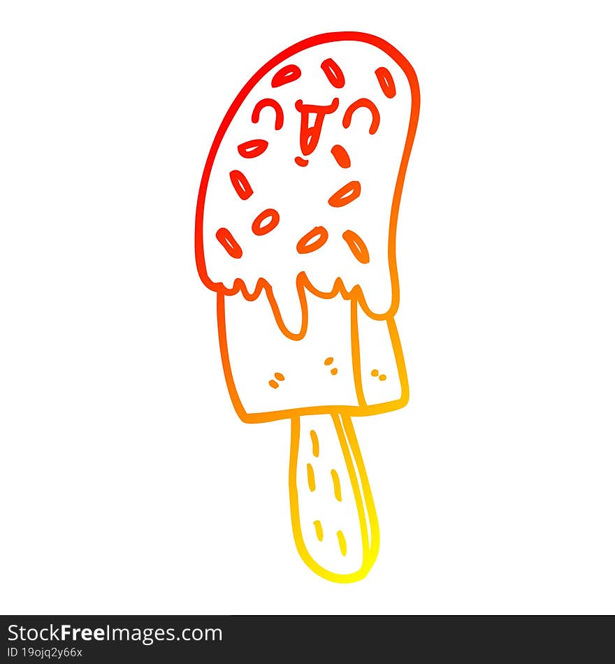 Warm Gradient Line Drawing Cartoon Ice Lolly