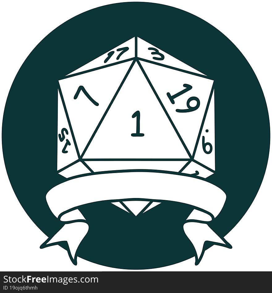 natural one d20 dice roll icon