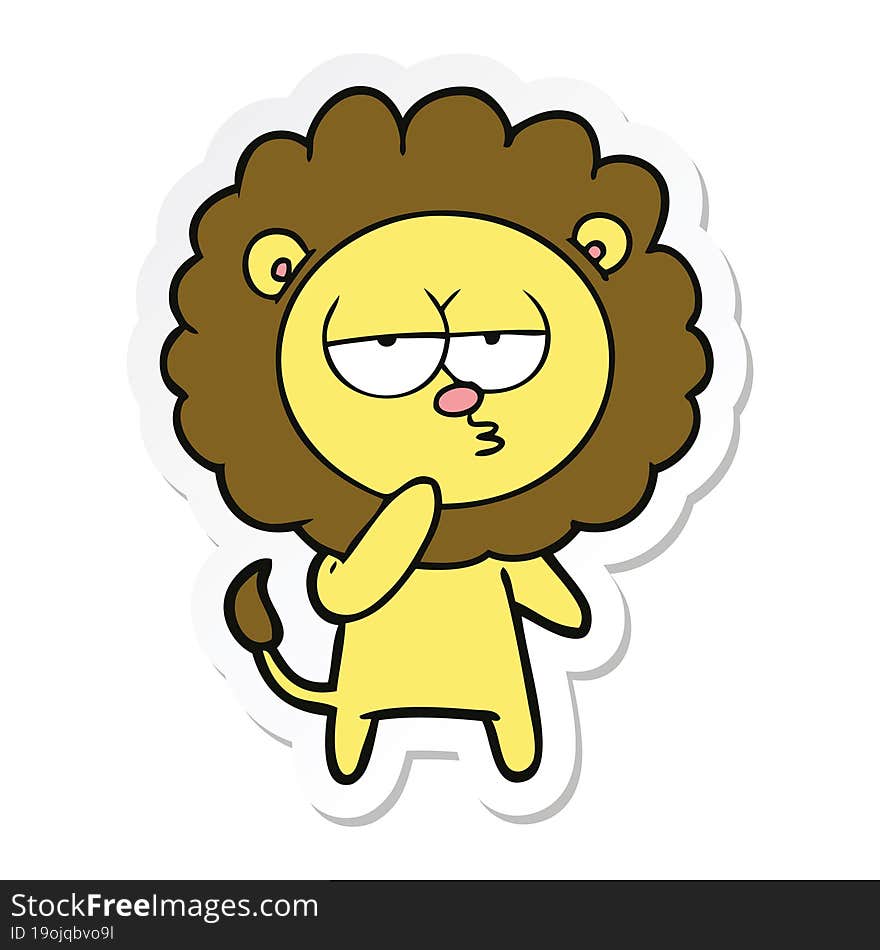 sticker of a cartoon tired lion