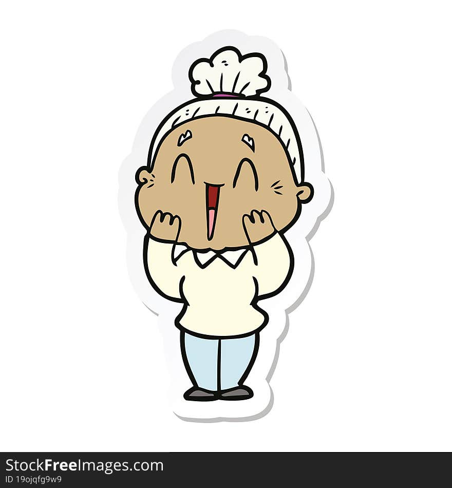 sticker of a cartoon happy old lady