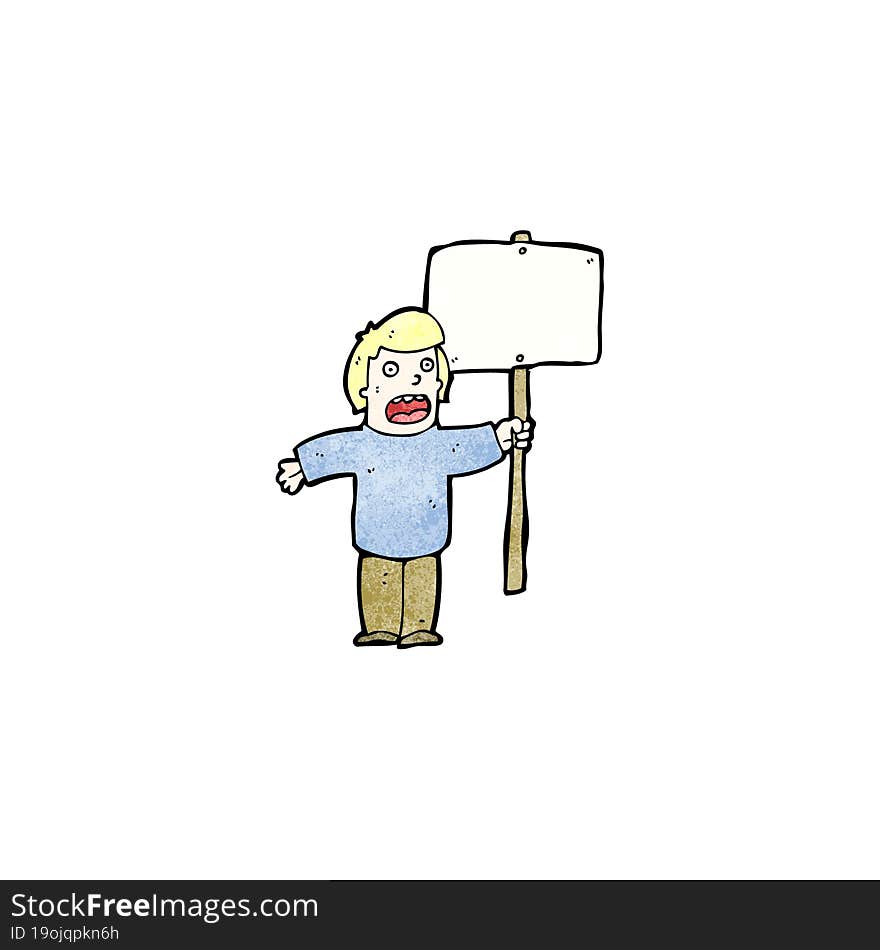 Cartoon Protester With Sign