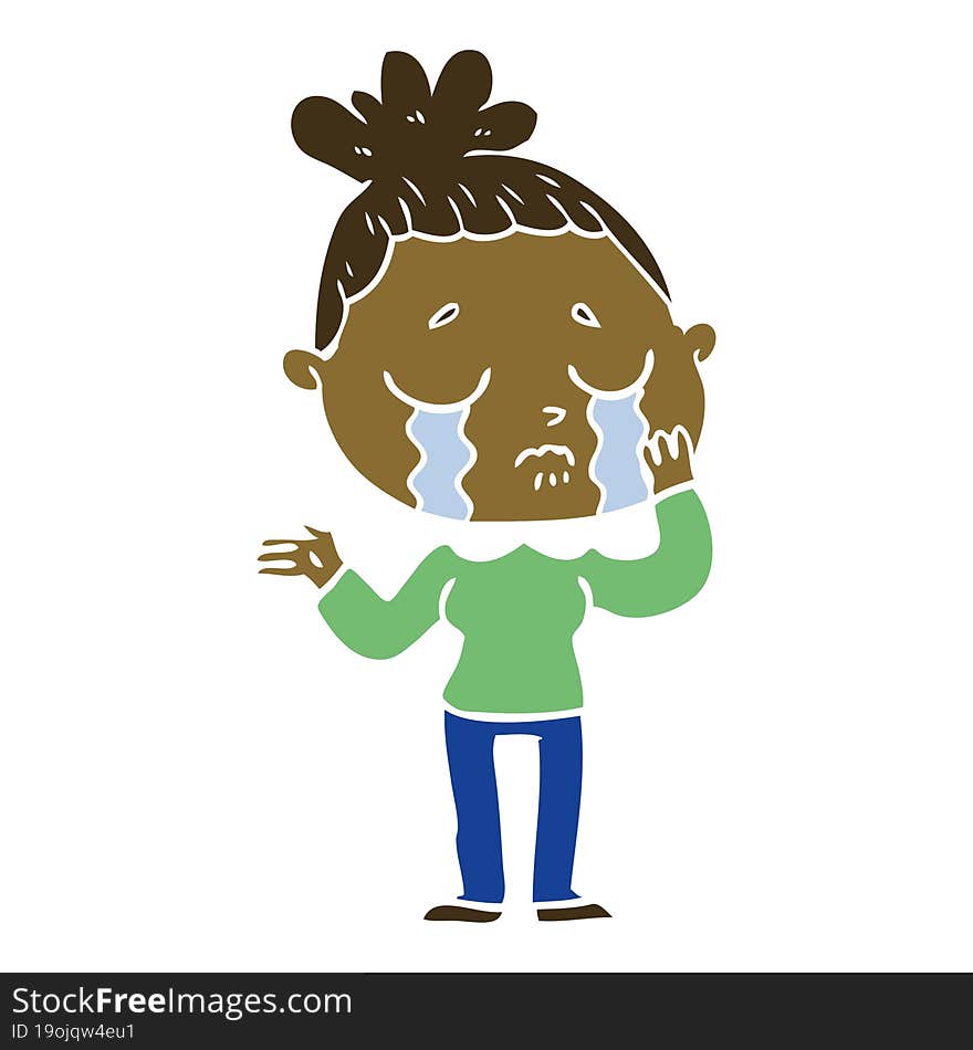 flat color style cartoon crying woman