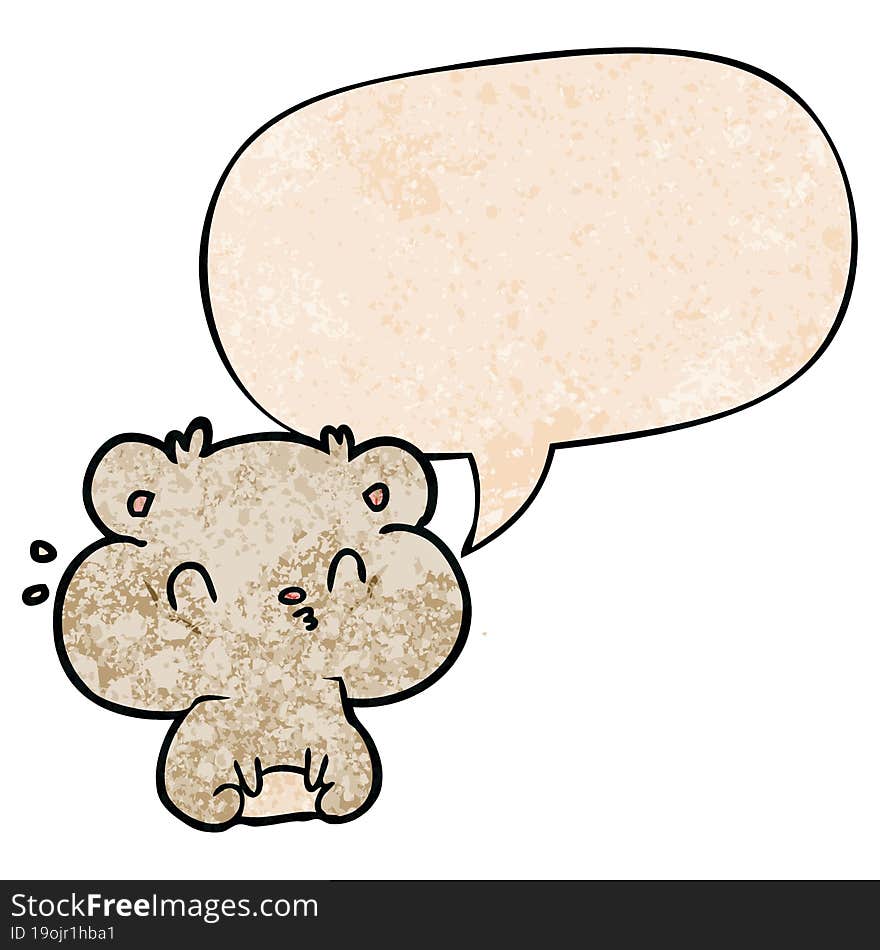 cartoon hamster and full cheek pouches and speech bubble in retro texture style