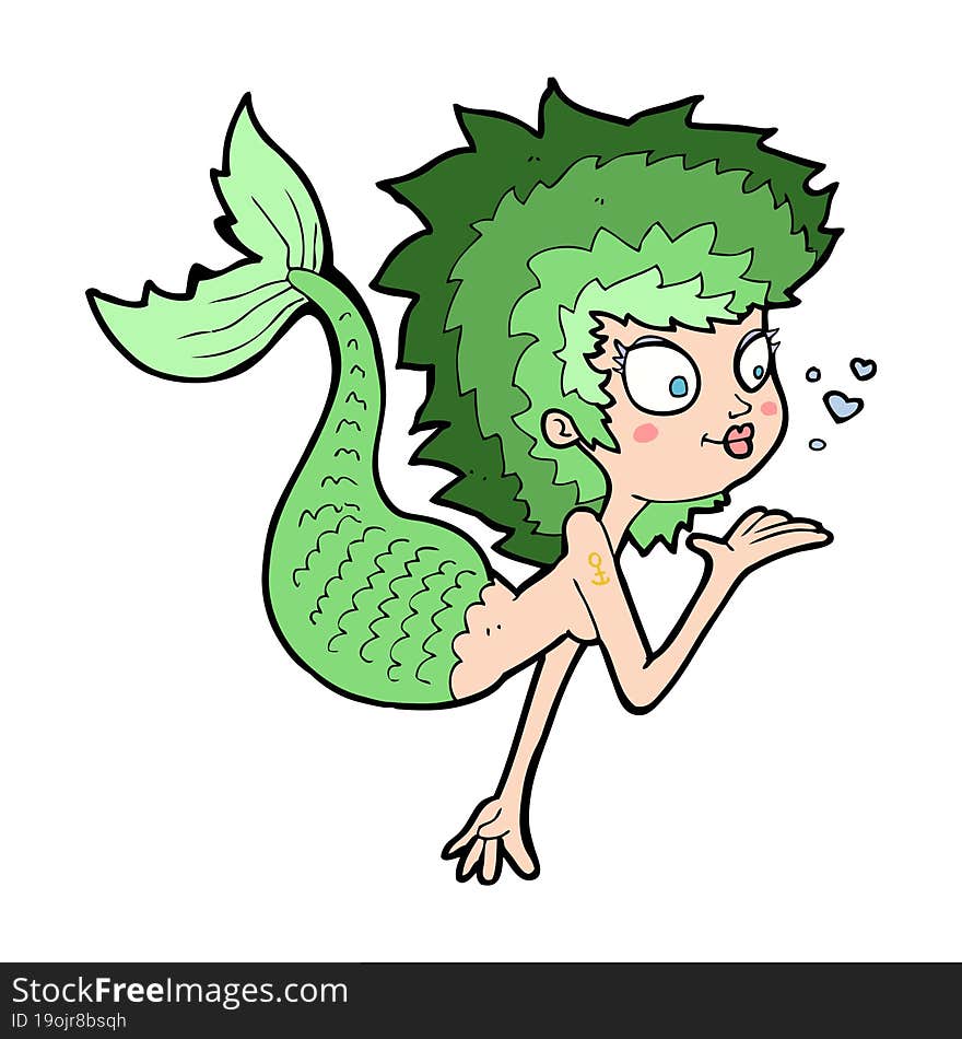 cartoon mermaid blowing a kiss