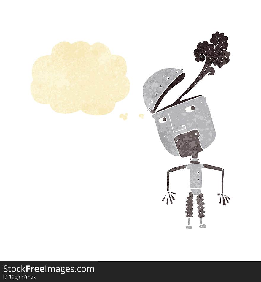 cartoon funny robot with thought bubble