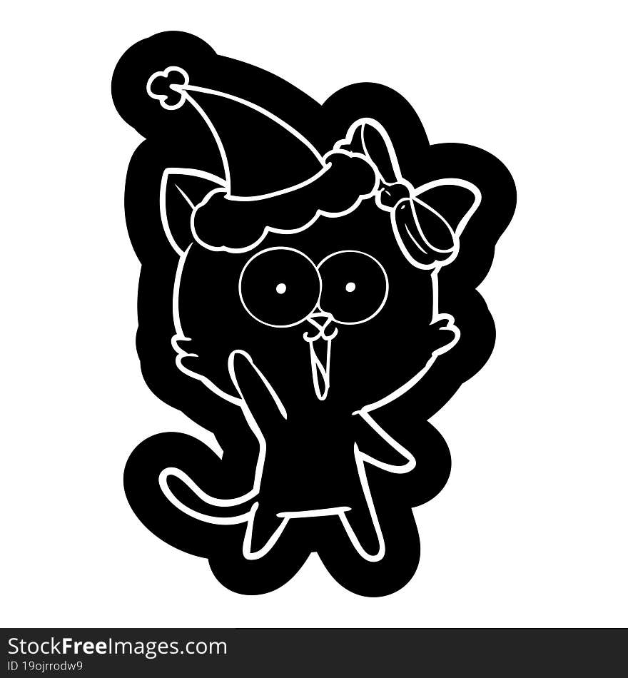 Cartoon Icon Of A Cat Wearing Santa Hat