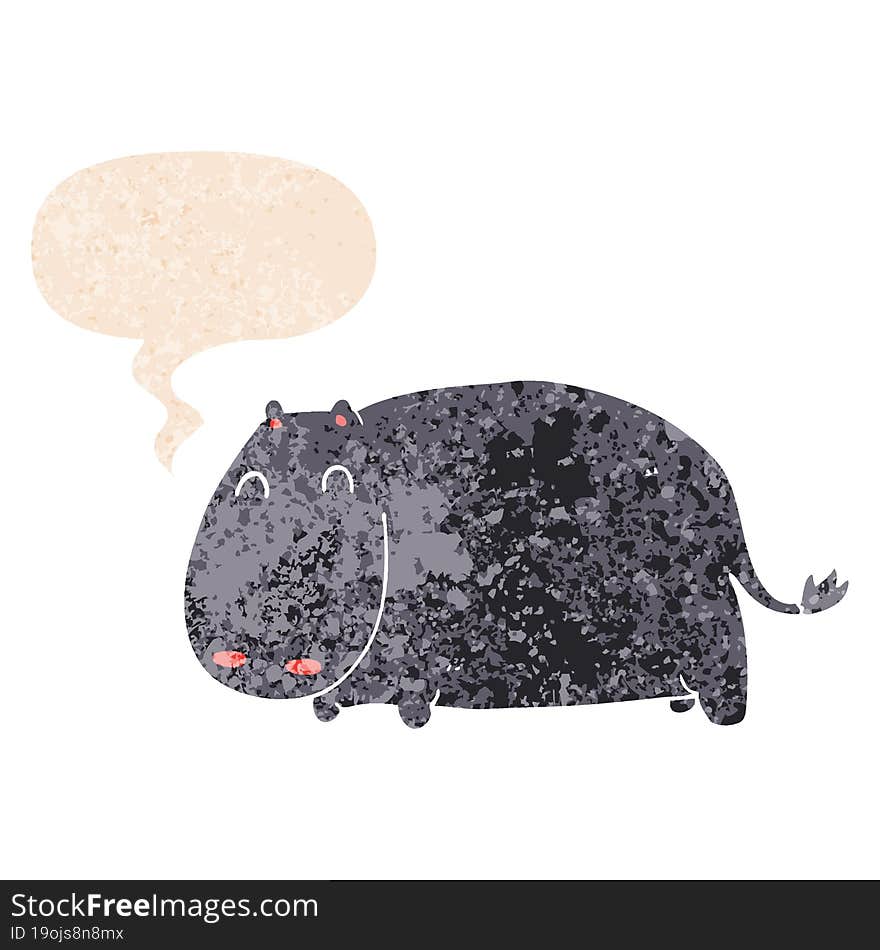 Cartoon Hippo And Speech Bubble In Retro Textured Style