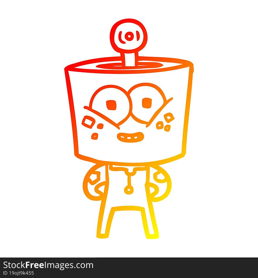 warm gradient line drawing of a happy cartoon robot