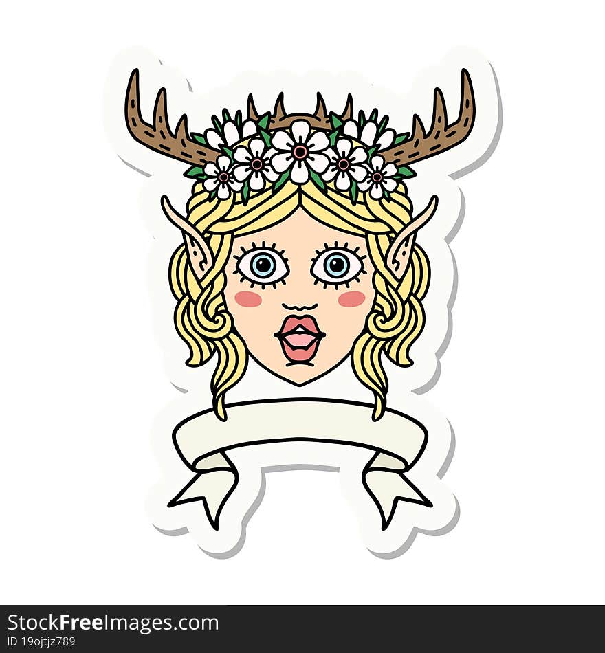 Elf Druid Character Face With Banner Sticker