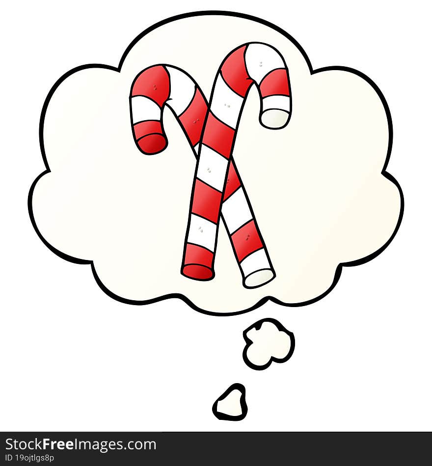 Cartoon Candy Canes And Thought Bubble In Smooth Gradient Style