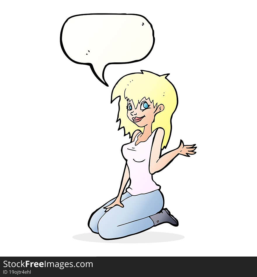 Cartoon Pretty Girl Waving With Speech Bubble