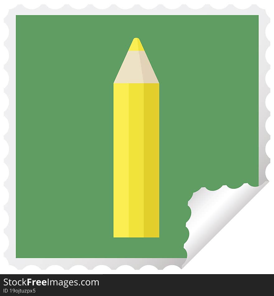 Yellow Coloring Pencil Graphic Vector Illustration Square Sticker Stamp