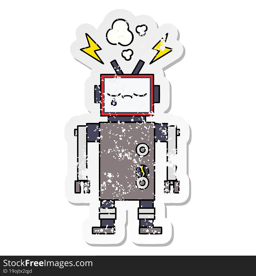 Distressed Sticker Of A Cute Cartoon Robot