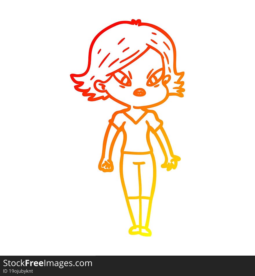 Warm Gradient Line Drawing Cartoon Stressed Woman