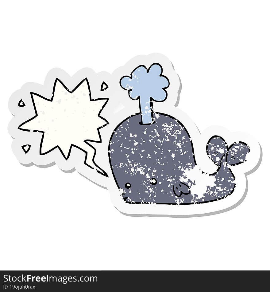 cartoon whale and speech bubble distressed sticker