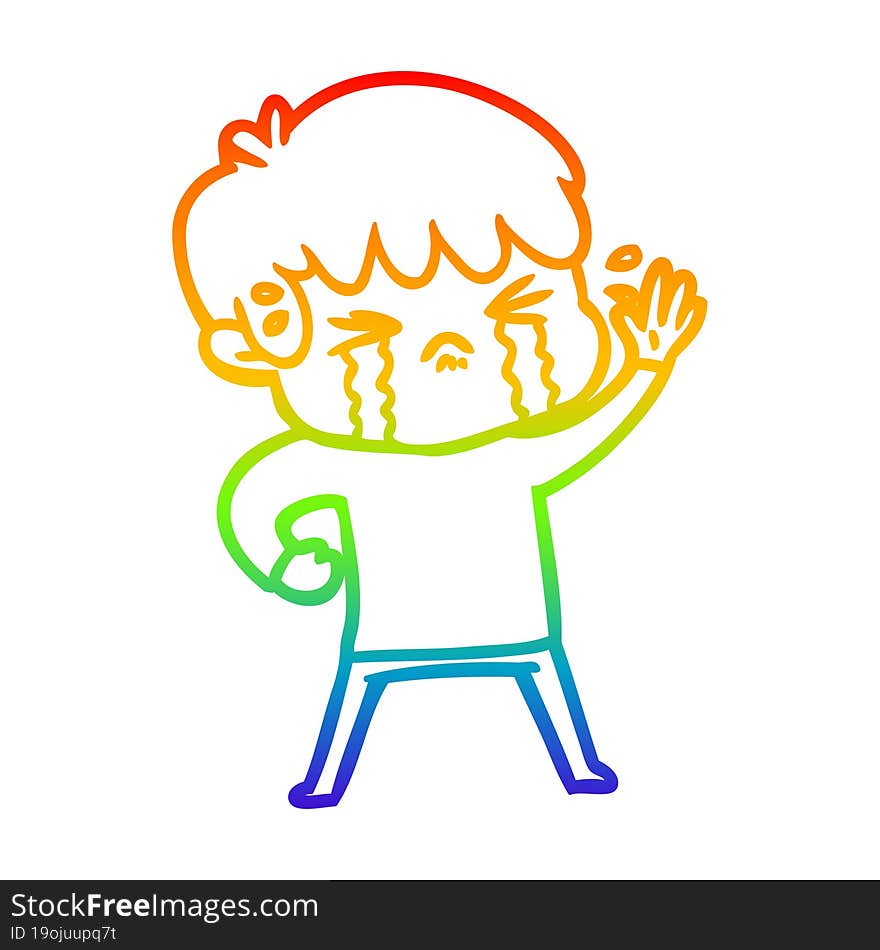 rainbow gradient line drawing cartoon boy crying