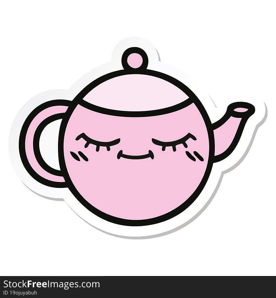 Sticker Of A Cute Cartoon Teapot