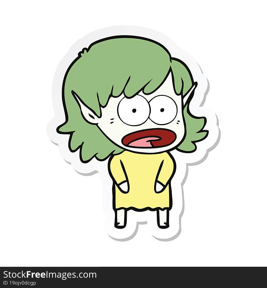 sticker of a cartoon shocked elf girl