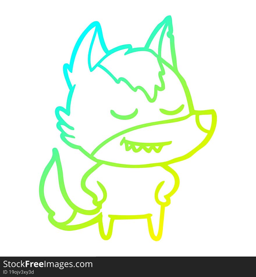 cold gradient line drawing friendly cartoon wolf