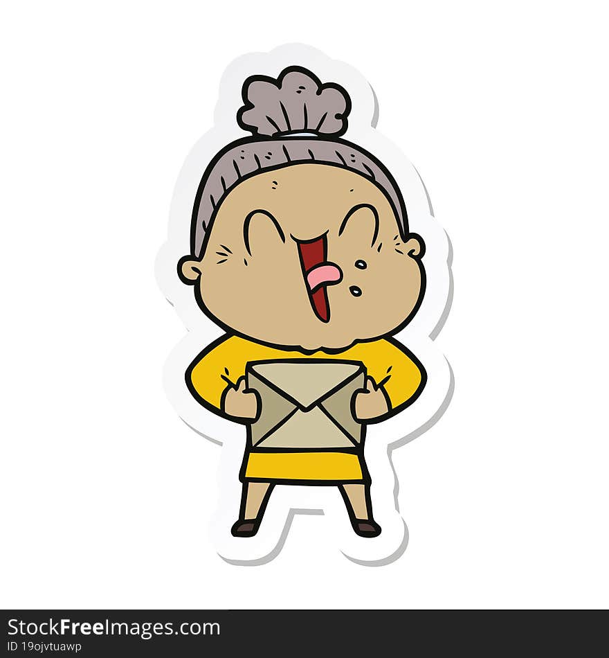 sticker of a cartoon happy old woman