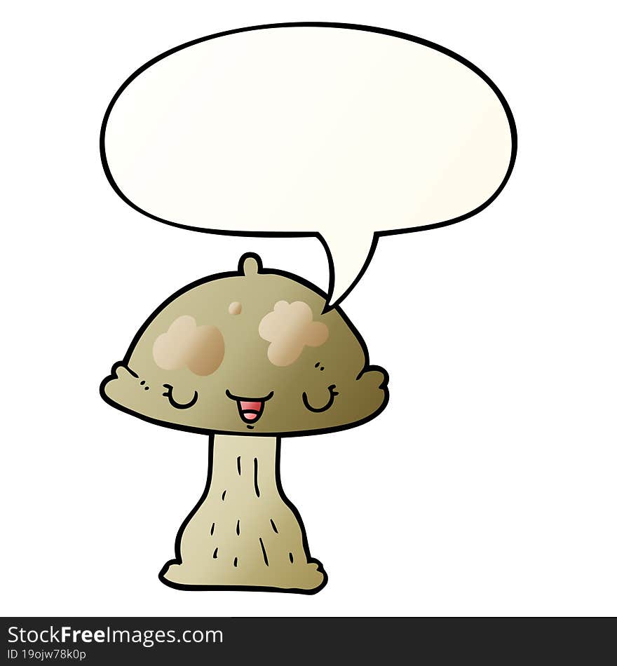 cartoon toadstool and speech bubble in smooth gradient style