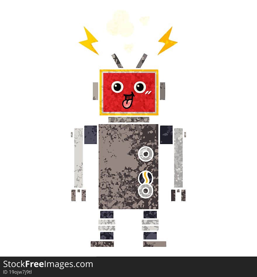 retro illustration style cartoon of a crazed robot