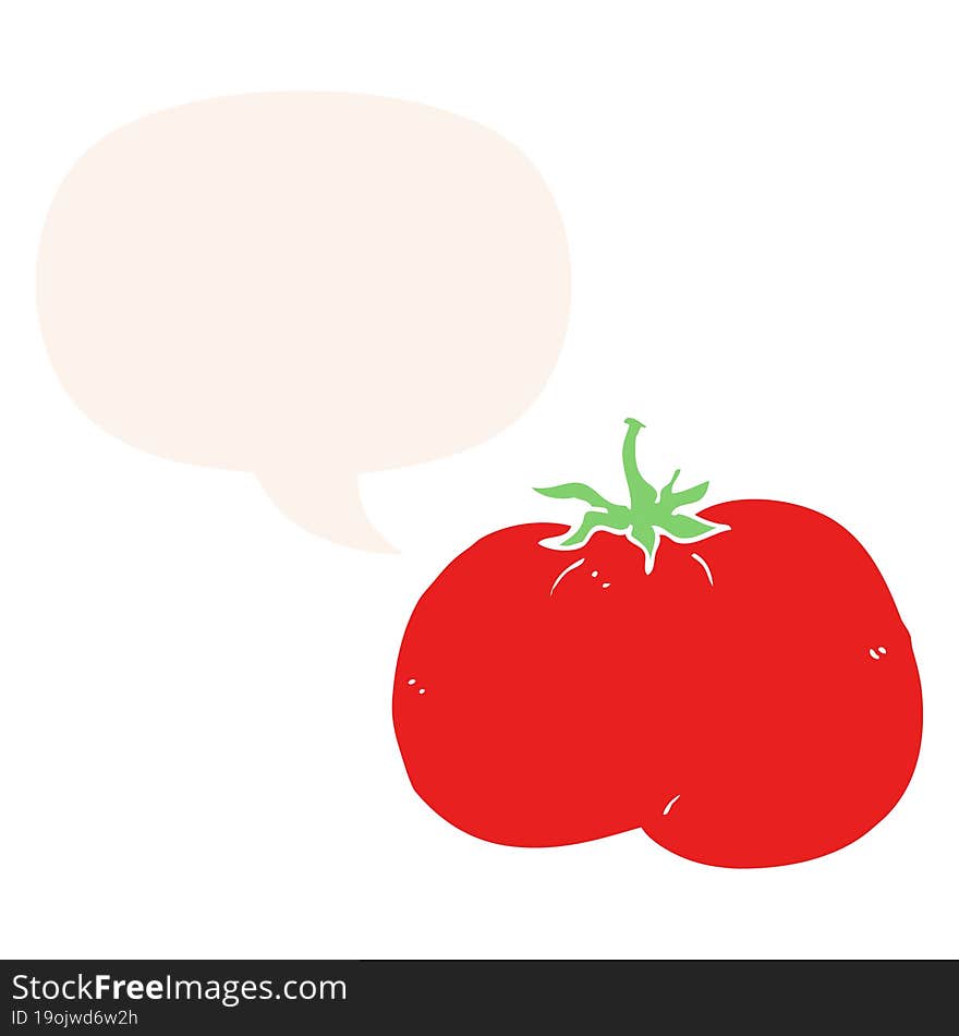 cartoon tomato and speech bubble in retro style