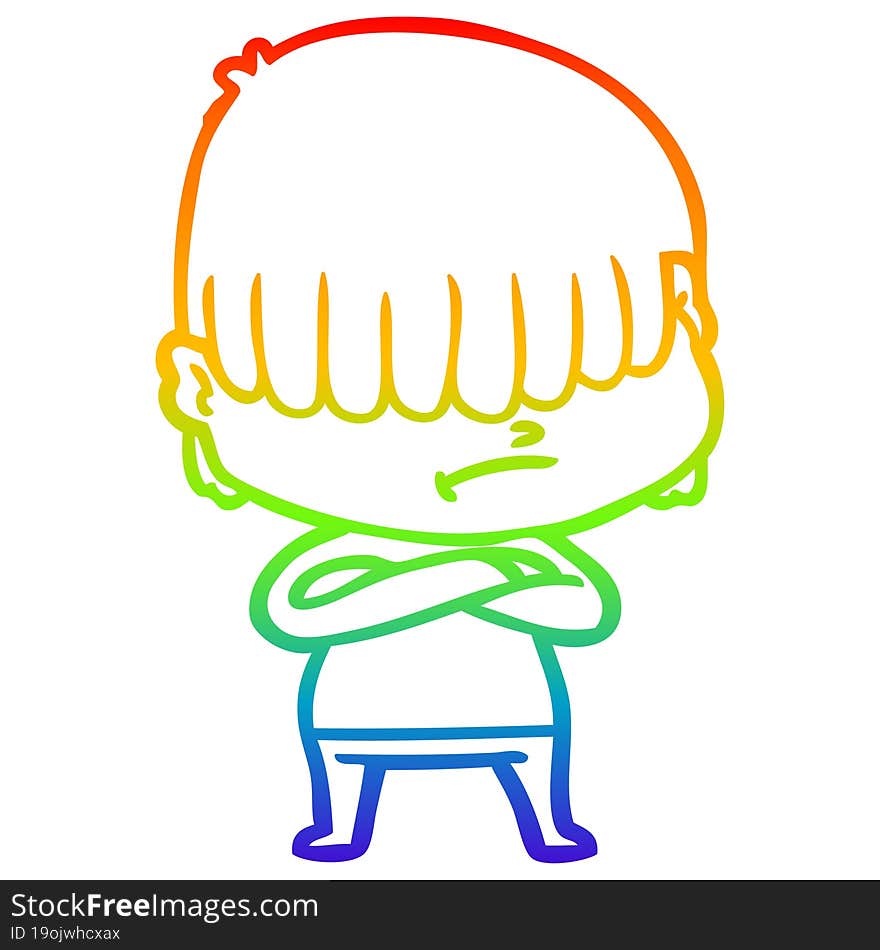 Rainbow Gradient Line Drawing Cartoon Boy With Untidy Hair