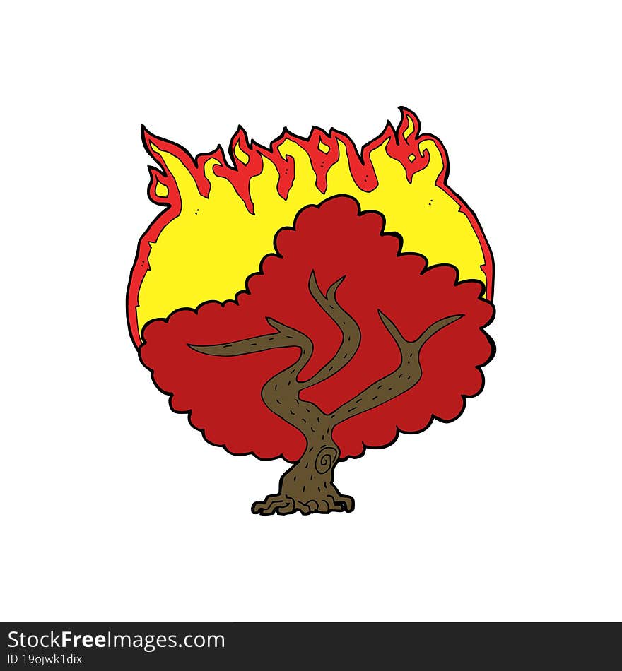 cartoon burning tree