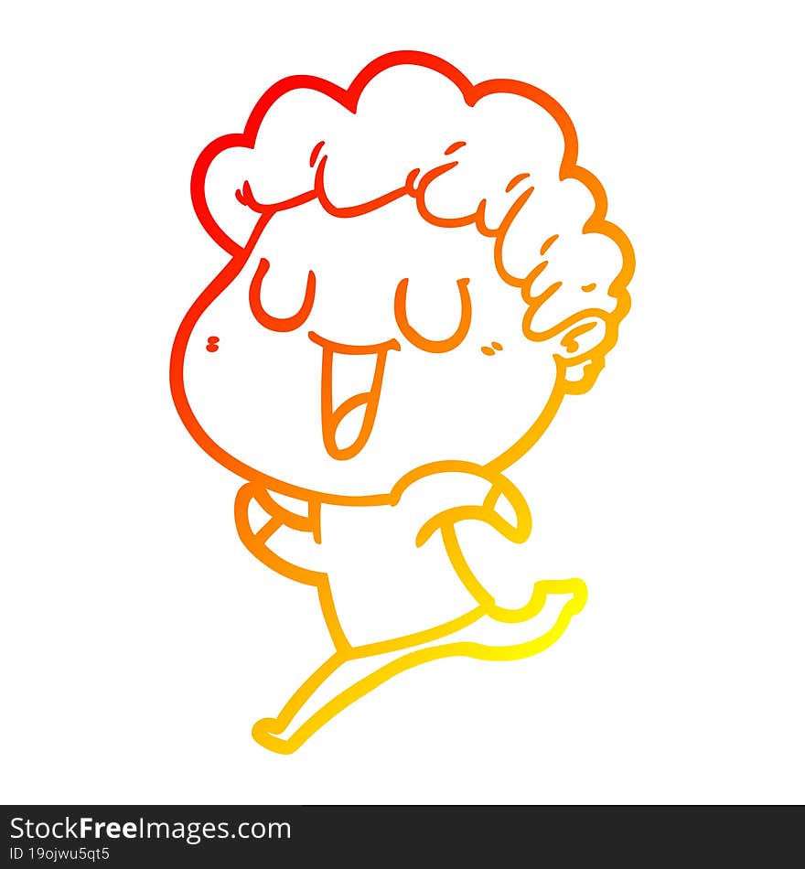 warm gradient line drawing of a laughing cartoon man running