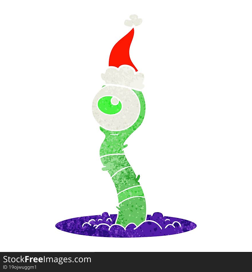 Retro Cartoon Of A Alien Swamp Monster Wearing Santa Hat