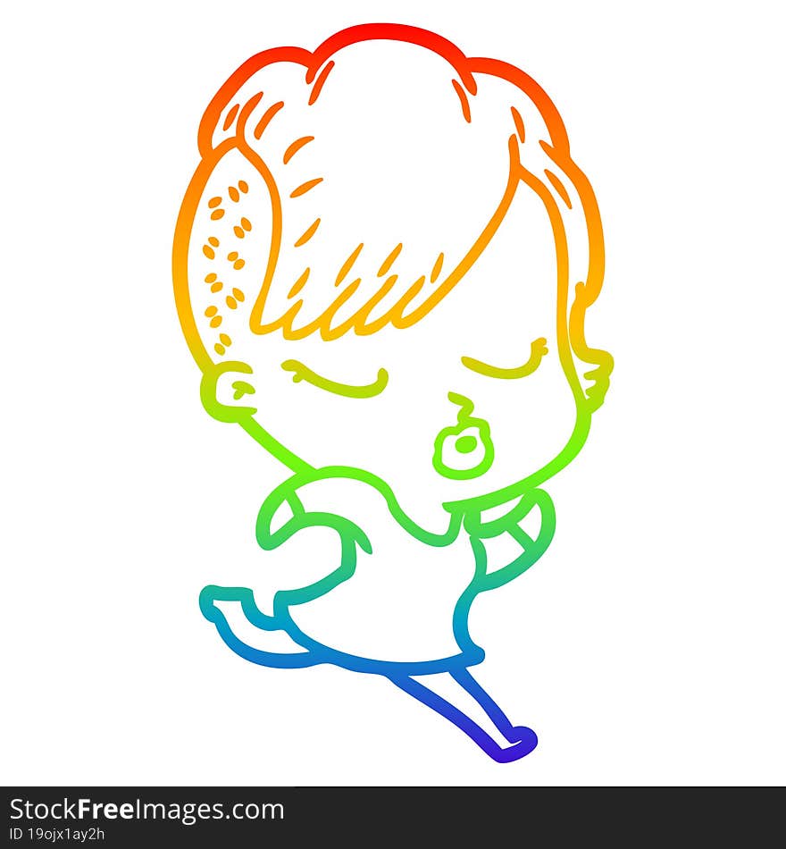 rainbow gradient line drawing cartoon pretty hipster girl