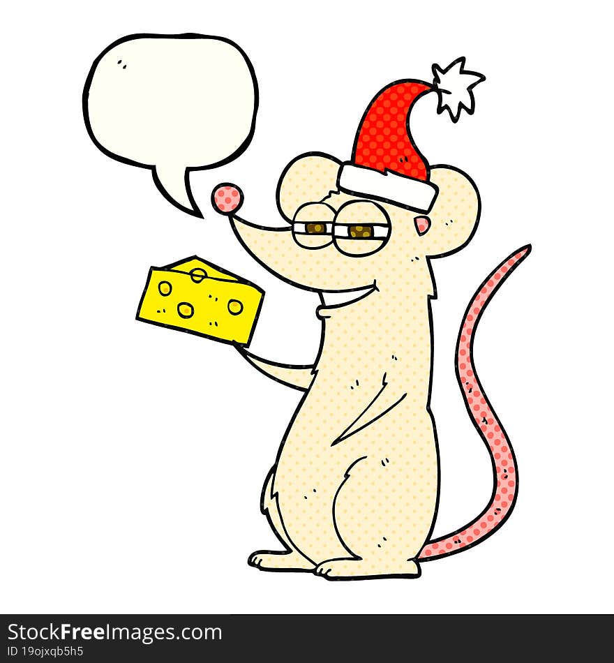 freehand drawn comic book speech bubble cartoon christmas mouse