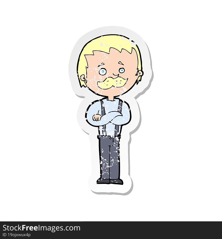 Retro Distressed Sticker Of A Cartoon Man With Mustache