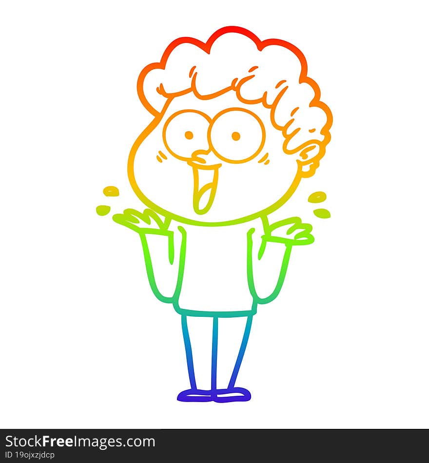 rainbow gradient line drawing cartoon happy man