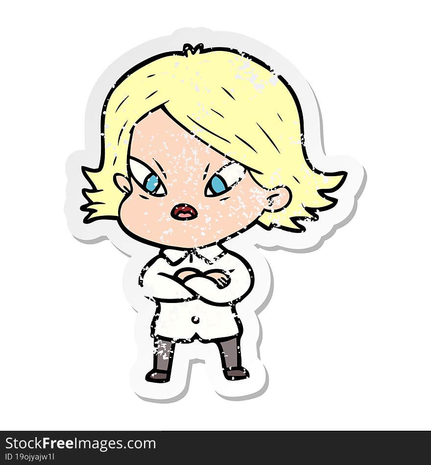 distressed sticker of a cartoon stressed woman