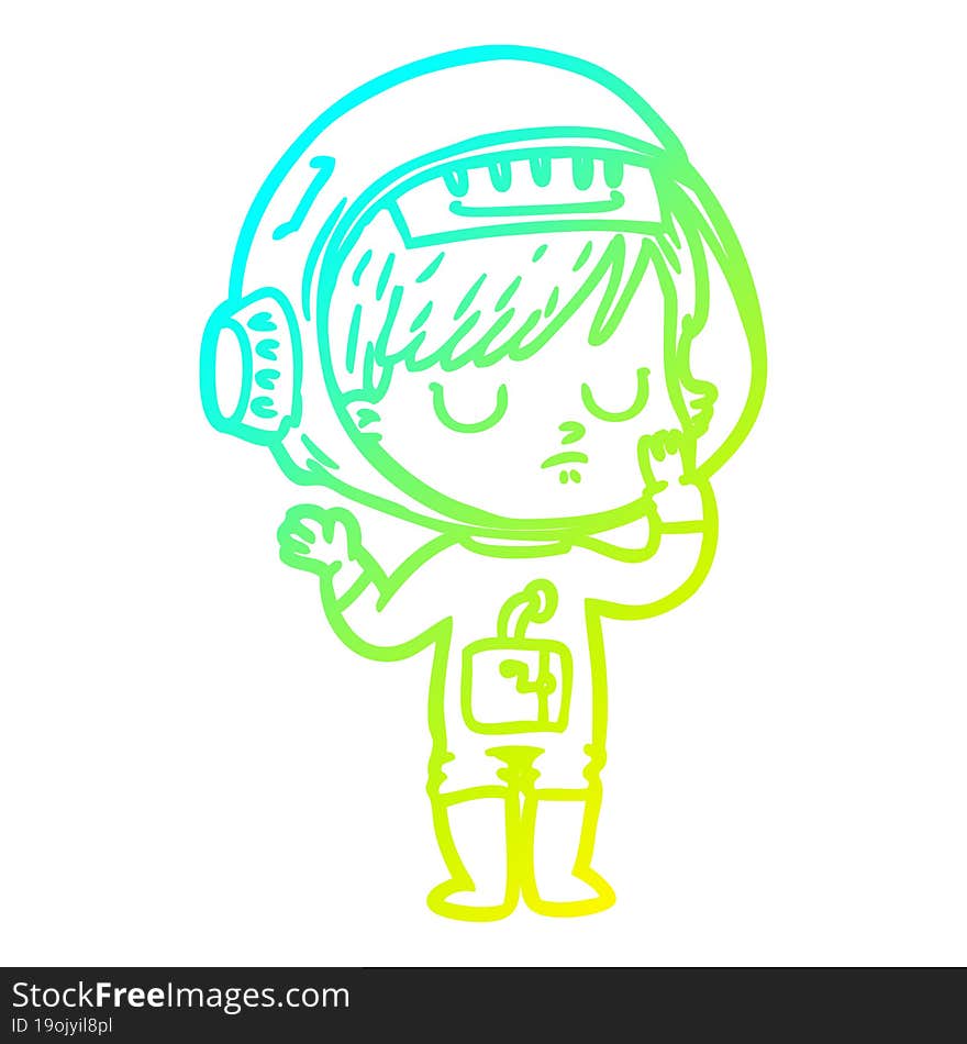 cold gradient line drawing cartoon astronaut woman