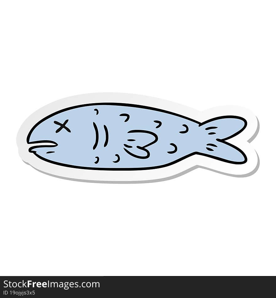 hand drawn sticker cartoon doodle of a dead fish