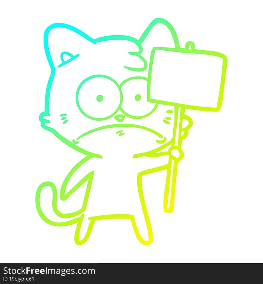 Cold Gradient Line Drawing Cartoon Nervous Cat