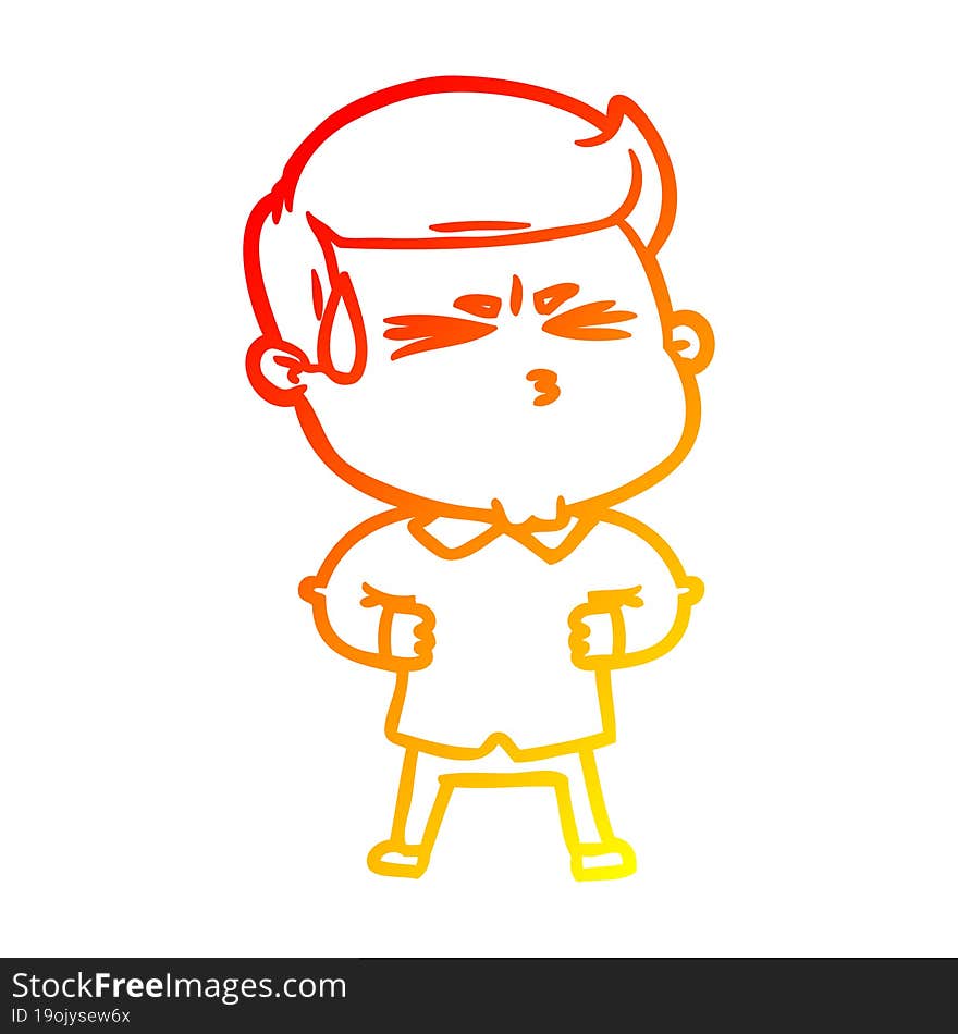 warm gradient line drawing cartoon man sweating