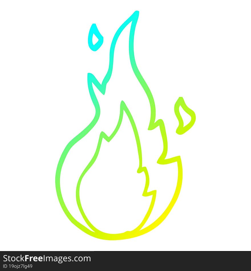 cold gradient line drawing cartoon flame symbol