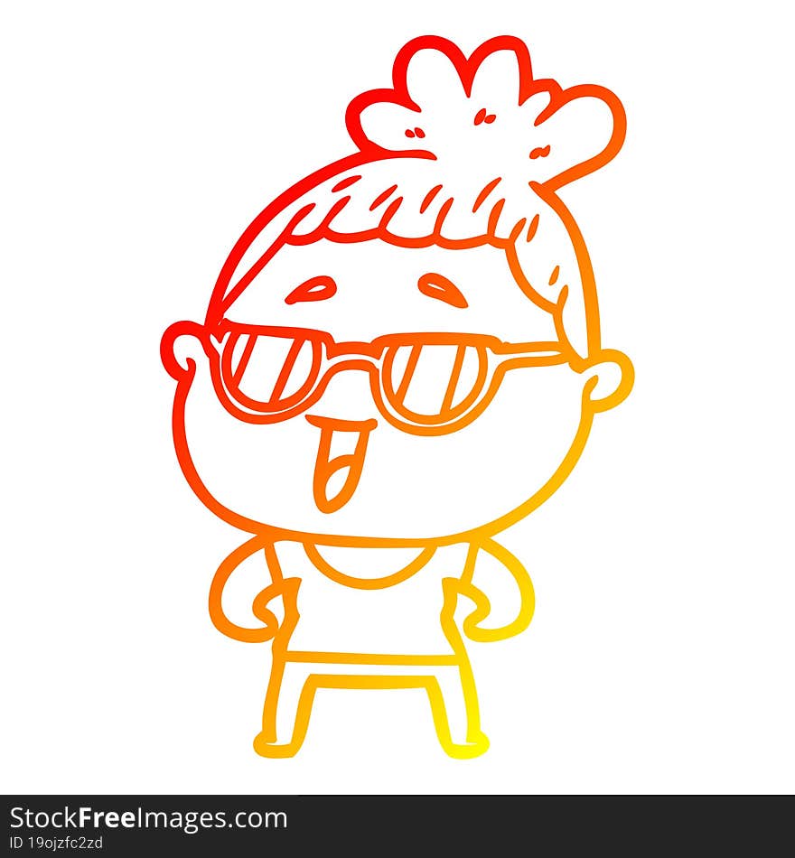 warm gradient line drawing cartoon happy woman wearing spectacles