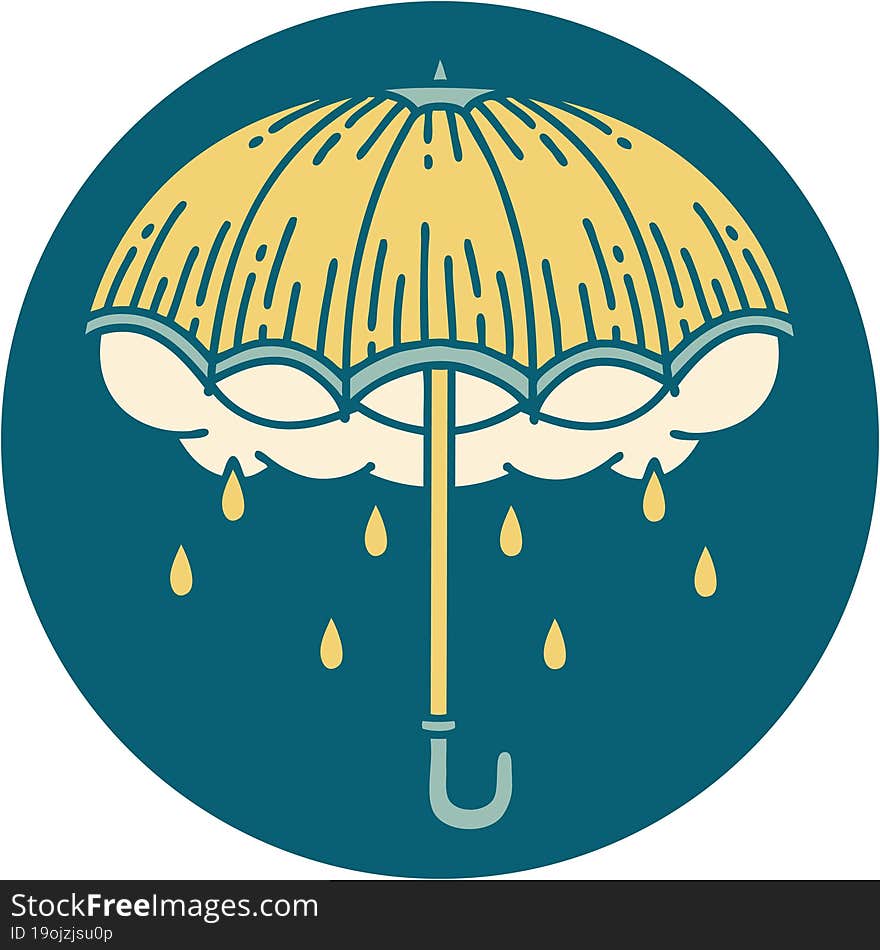 Tattoo Style Icon Of An Umbrella And Storm Cloud