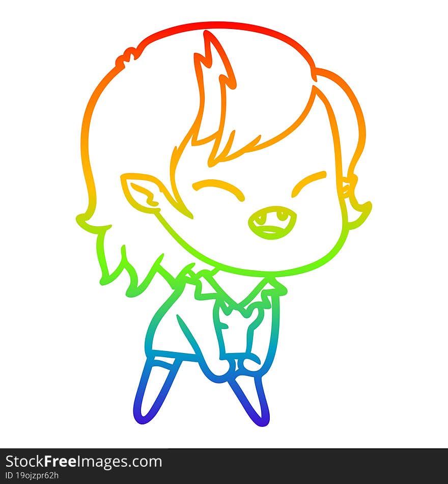 rainbow gradient line drawing cartoon laughing vampire girl