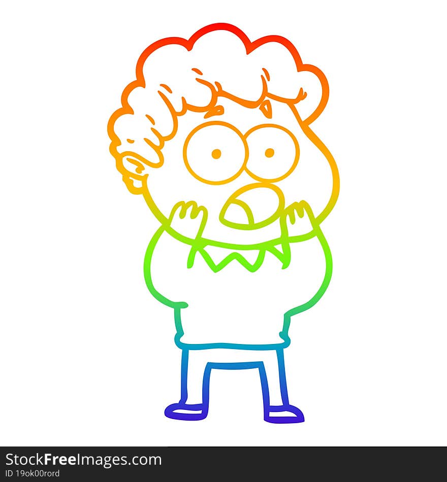 rainbow gradient line drawing cartoon man gasping in surprise