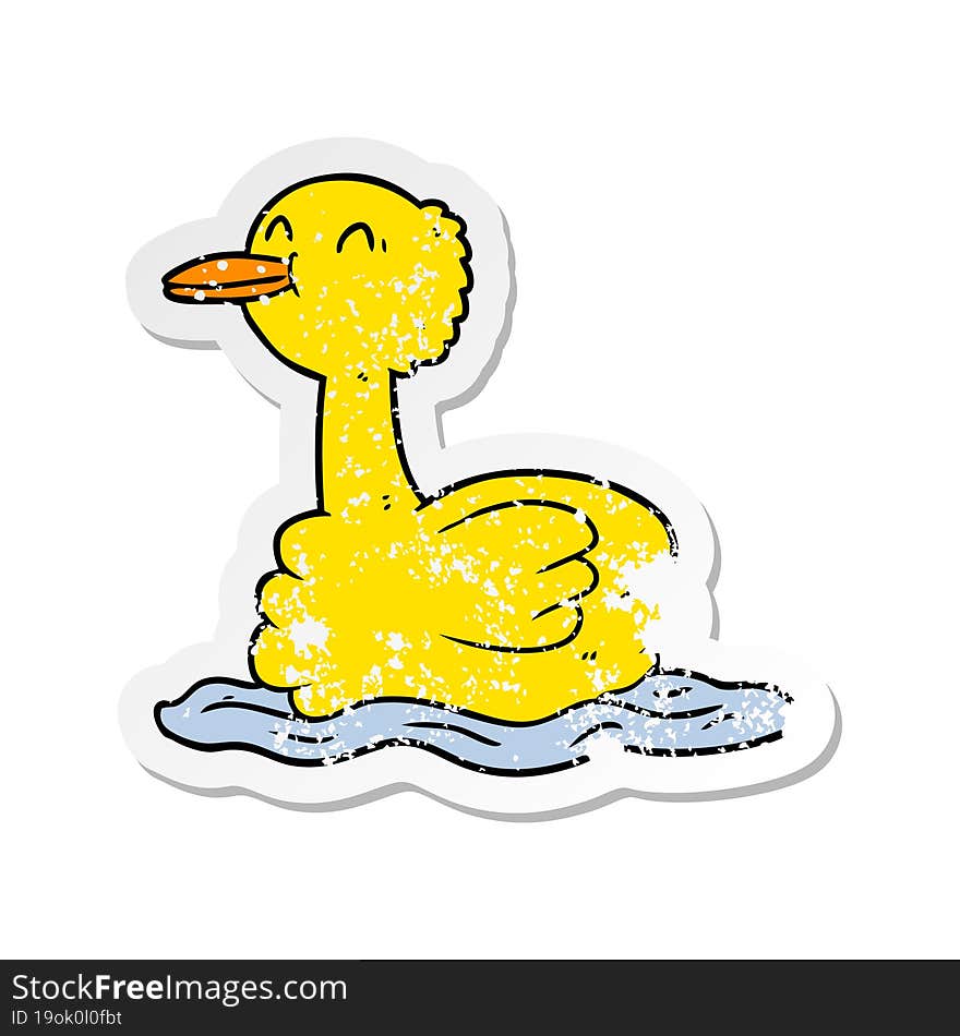 distressed sticker of a cartoon duck