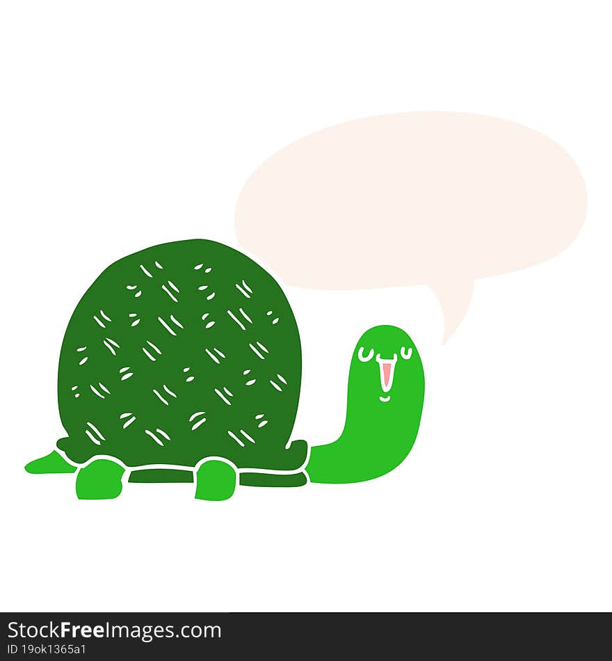 cute cartoon turtle and speech bubble in retro style